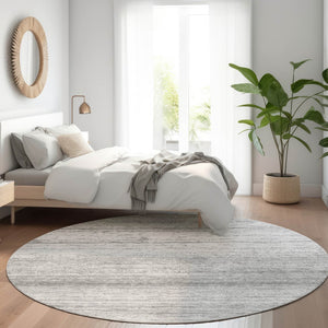 HomeRoots 8' Gray and Silver Striped Washable Round Rug - UV Resistant, Soft, Durable, Perfect for Any Space! 668122
