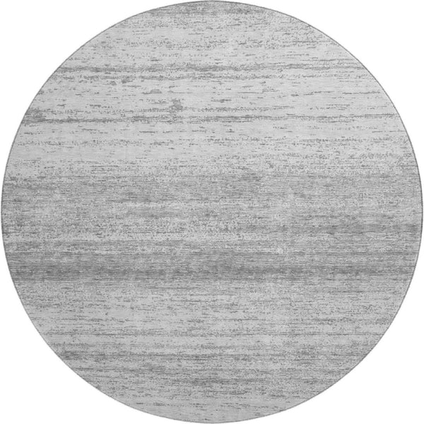 HomeRoots 8' Gray and Silver Striped Washable Round Rug - UV Resistant, Soft, Durable, Perfect for Any Space! 668122