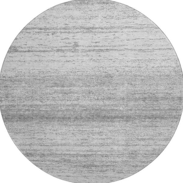 HomeRoots 8' Gray and Silver Striped Washable Round Rug - UV Resistant, Soft, Durable, Perfect for Any Space! 668122