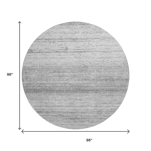 HomeRoots 8' Gray and Silver Striped Washable Round Rug - UV Resistant, Soft, Durable, Perfect for Any Space! 668122