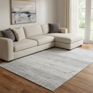 HomeRoots 8' X 10' Gray and Silver Striped Area Rug with UV Protection - Durable, Washable, and Stylish Design 668123