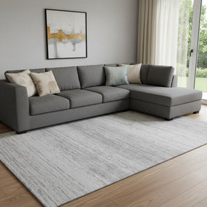 HomeRoots 9' X 12' Gray And Silver Striped Area Rug - Stylish, Washable, UV-Protected for High-Traffic Spaces 668124