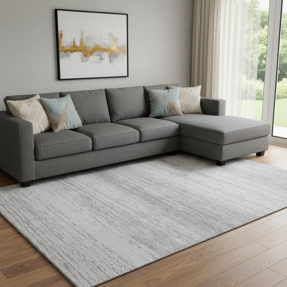 HomeRoots 10' Gray & Silver Striped Area Rug - Washable, UV-Protected, Durable & Stylish for Any Space! 668125