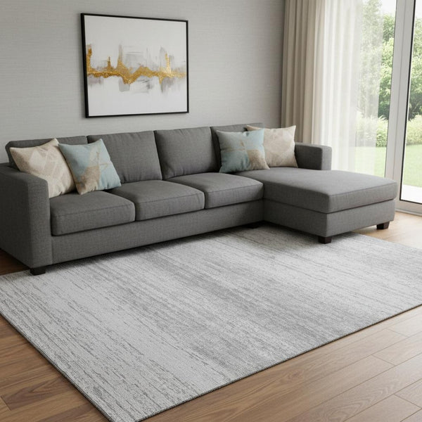 HomeRoots 10' Gray & Silver Striped Area Rug - Washable, UV-Protected, Durable & Stylish for Any Space! 668125