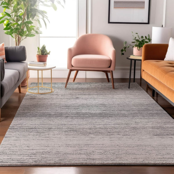 HomeRoots 10' Gray & Silver Striped Area Rug - Washable, UV-Protected, Durable & Stylish for Any Space! 668125