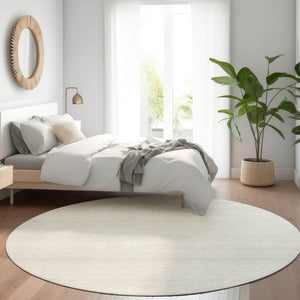 HomeRoots 8' Ivory and Beige Striped Washable Round Rug – Durable, UV Protected, Perfect for High-Traffic Areas! 668128