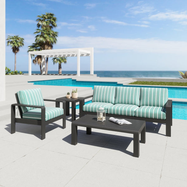 HomeRoots 48" Black Aluminum Outdoor Coffee Table – Sleek, Weather-Resistant Design for Modern Patios & Decks 668134