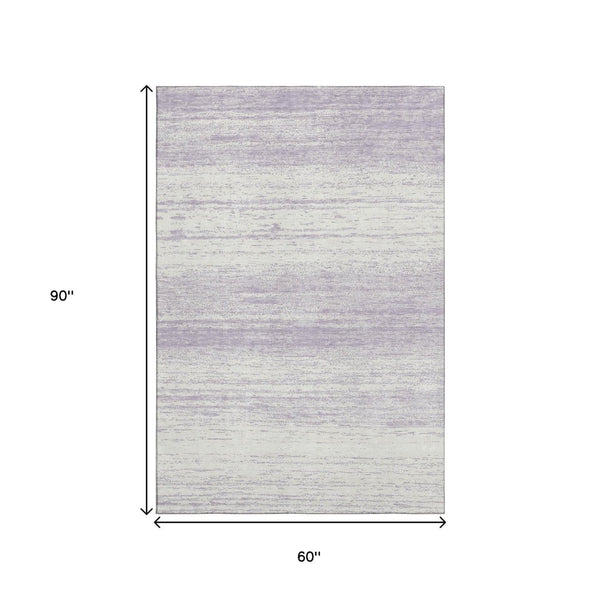 HomeRoots 5' X 8' Elegant Lavender & Ivory Striped Washable Area Rug with UV Protection for Home Comfort 668135