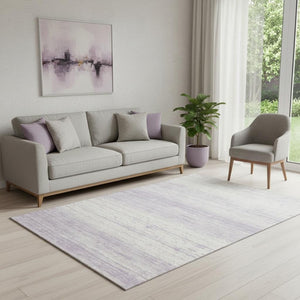 HomeRoots 5' X 8' Elegant Lavender & Ivory Striped Washable Area Rug with UV Protection for Home Comfort 668135