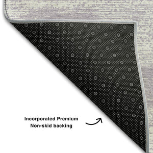 HomeRoots 5' X 8' Elegant Lavender & Ivory Striped Washable Area Rug with UV Protection for Home Comfort 668135