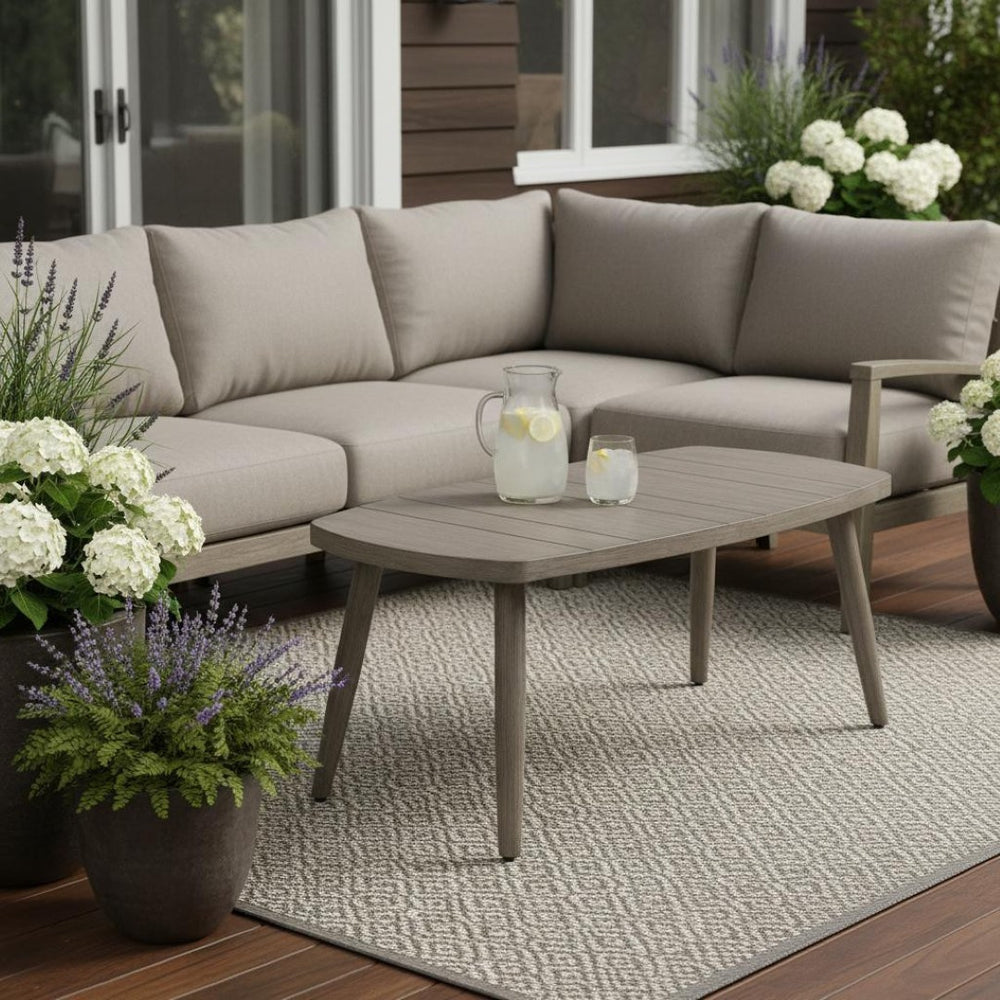 HomeRoots 43" Brown Aluminum Outdoor Coffee Table - Stylish, Durable & Low-Maintenance for Your Patio Gathering 668136