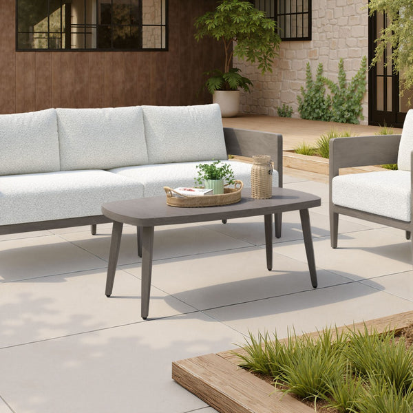 HomeRoots 43" Brown Aluminum Outdoor Coffee Table - Stylish, Durable & Low-Maintenance for Your Patio Gathering 668136