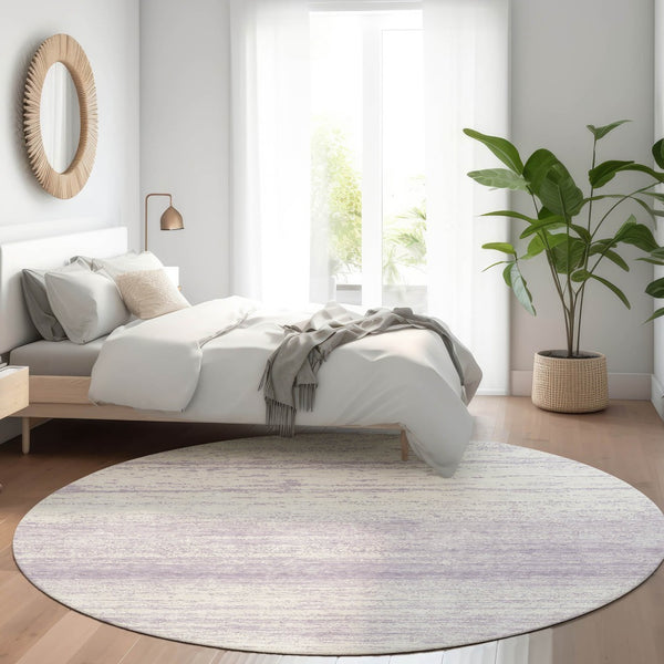 HomeRoots 8' Lavender Striped Round Washable Rug with UV Protection - Durable, Easy-Care for Home or Patio 668137