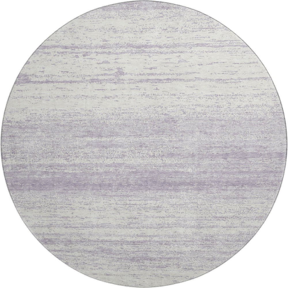 HomeRoots 8' Lavender Striped Round Washable Rug with UV Protection - Durable, Easy-Care for Home or Patio 668137