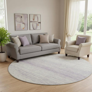 HomeRoots 8' Lavender Striped Round Washable Rug with UV Protection - Durable, Easy-Care for Home or Patio 668137
