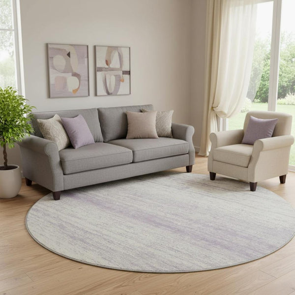 HomeRoots 8' Lavender Striped Round Washable Rug with UV Protection - Durable, Easy-Care for Home or Patio 668137