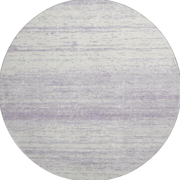 HomeRoots 8' Lavender Striped Round Washable Rug with UV Protection - Durable, Easy-Care for Home or Patio 668137