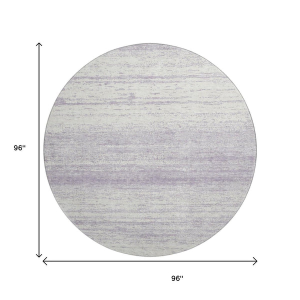 HomeRoots 8' Lavender Striped Round Washable Rug with UV Protection - Durable, Easy-Care for Home or Patio 668137