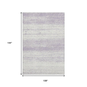 HomeRoots 9' X 12' Stylish Lavender & Ivory Striped Washable Area Rug with UV Protection for Modern Homes 668141