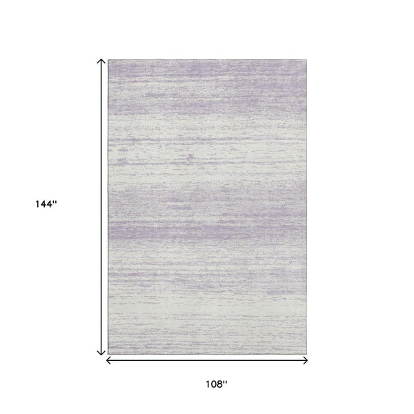 HomeRoots 9' X 12' Stylish Lavender & Ivory Striped Washable Area Rug with UV Protection for Modern Homes 668141