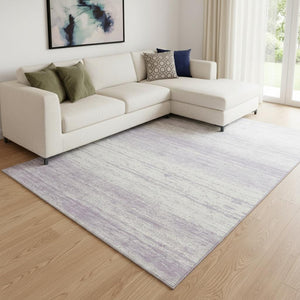 HomeRoots 9' X 12' Stylish Lavender & Ivory Striped Washable Area Rug with UV Protection for Modern Homes 668141