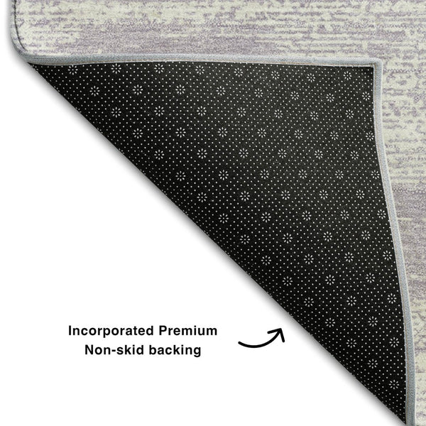 HomeRoots 9' X 12' Stylish Lavender & Ivory Striped Washable Area Rug with UV Protection for Modern Homes 668141