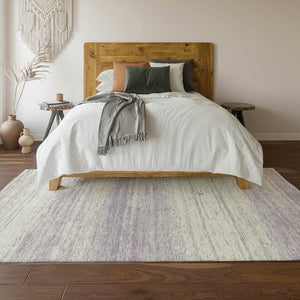 HomeRoots 9' X 12' Stylish Lavender & Ivory Striped Washable Area Rug with UV Protection for Modern Homes 668141