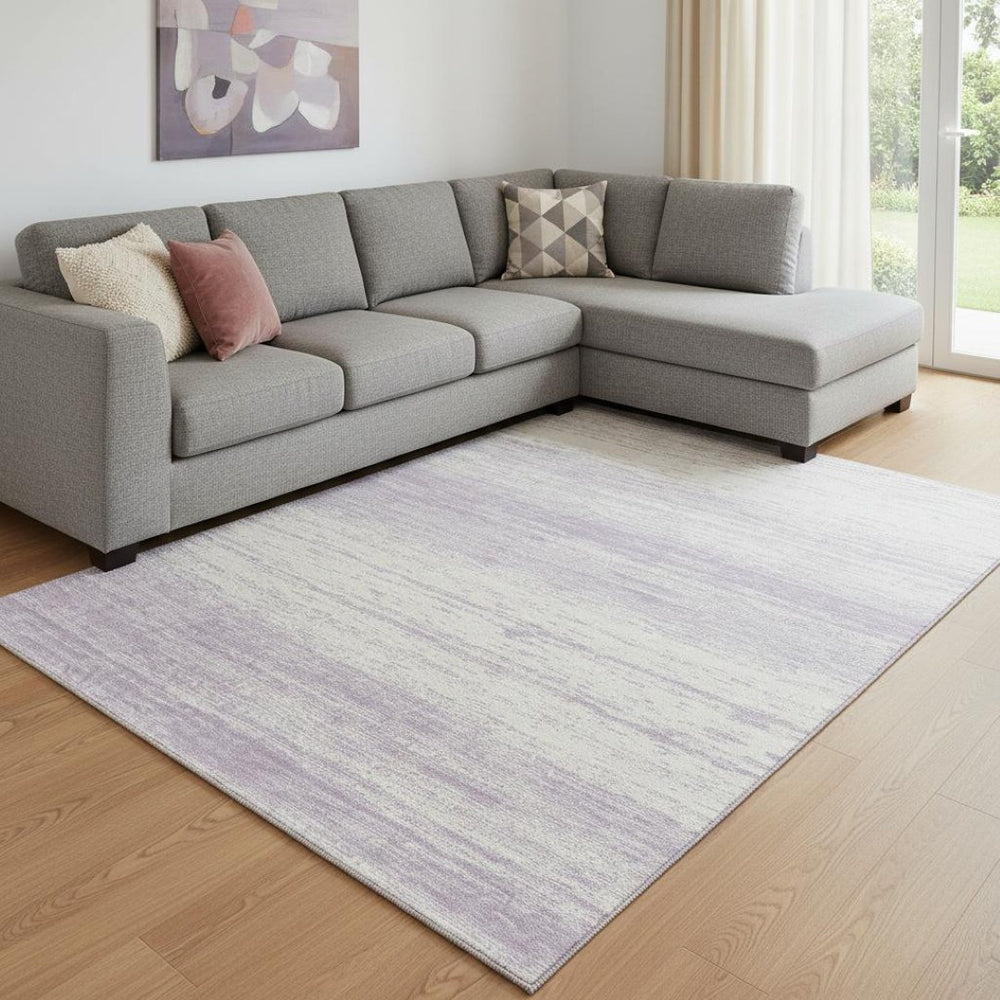 HomeRoots 10' X 14' Lavender and Ivory Striped Area Rug – Durable, Washable, UV Protected for Family Living Spaces 668143
