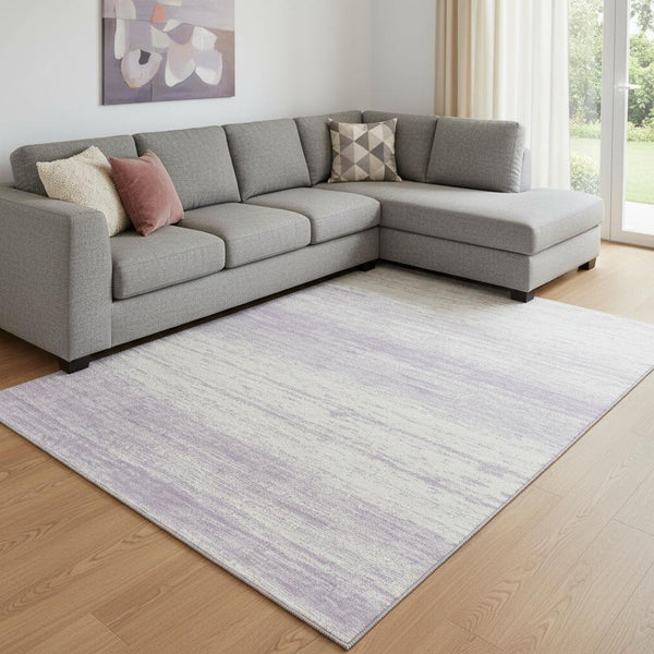 HomeRoots 10' X 14' Lavender and Ivory Striped Area Rug – Durable, Washable, UV Protected for Family Living Spaces 668143