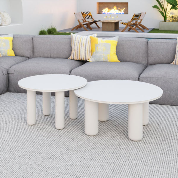 HomeRoots 34" White Rounded Aluminum Outdoor Coffee Table - Elegant, Durable, and Perfect for Patios & Gardens 668144