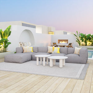 HomeRoots 34" White Rounded Aluminum Outdoor Coffee Table - Elegant, Durable, and Perfect for Patios & Gardens 668144