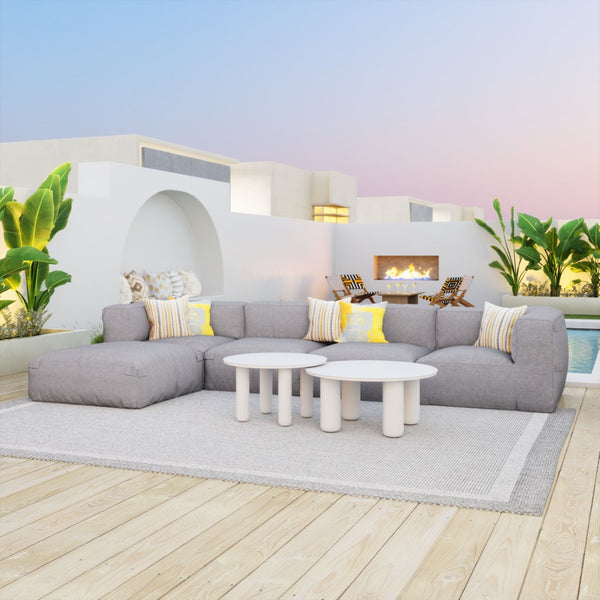 HomeRoots 34" White Rounded Aluminum Outdoor Coffee Table - Elegant, Durable, and Perfect for Patios & Gardens 668144