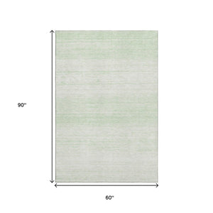 HomeRoots 5' X 8' Mint Green Striped Washable Area Rug with UV Protection - Perfect for Homes with Kids & Pets! 668147