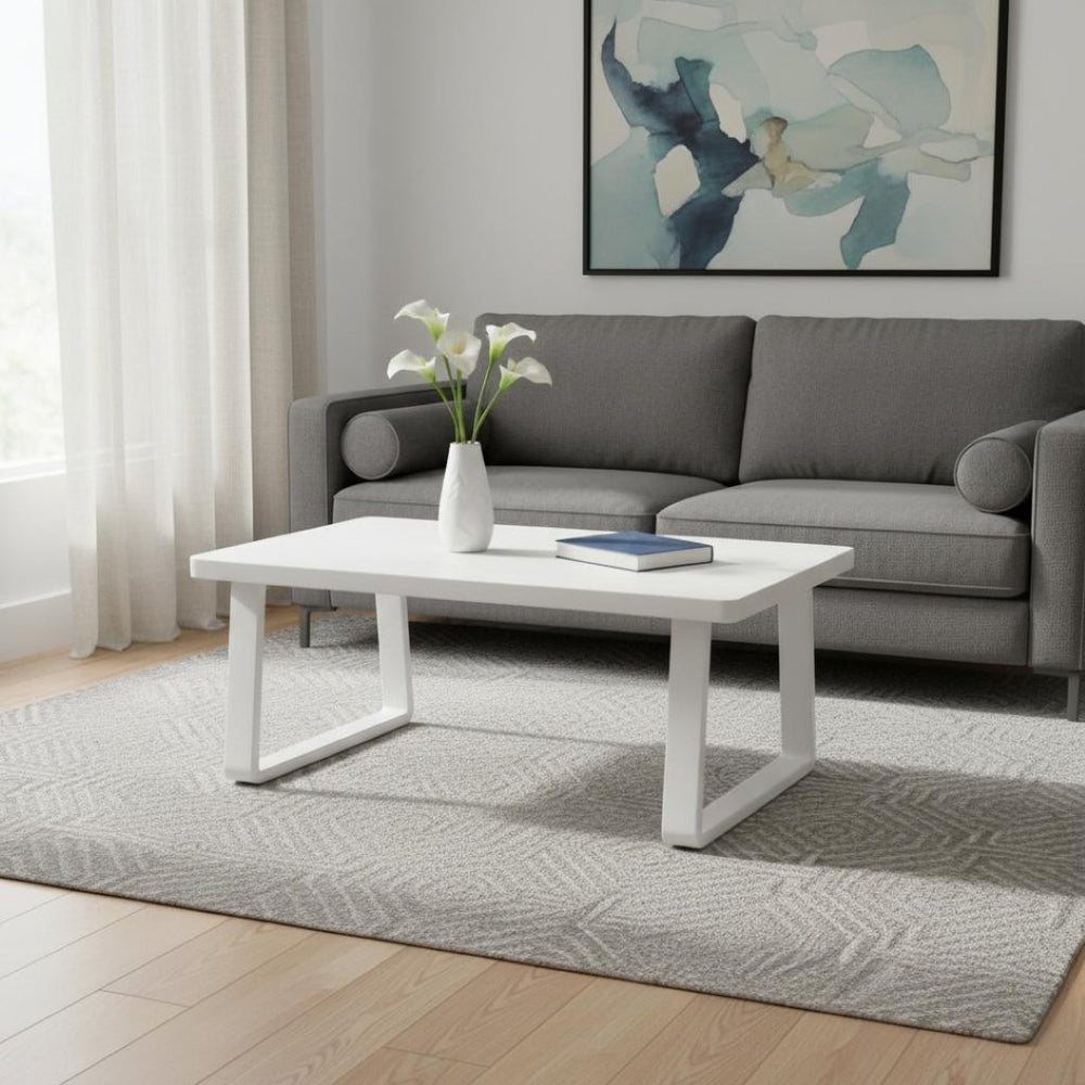 HomeRoots 43" White Aluminum Outdoor Coffee Table - Stylish, Durable & Weather-Resistant for Your Patio Oasis 668148
