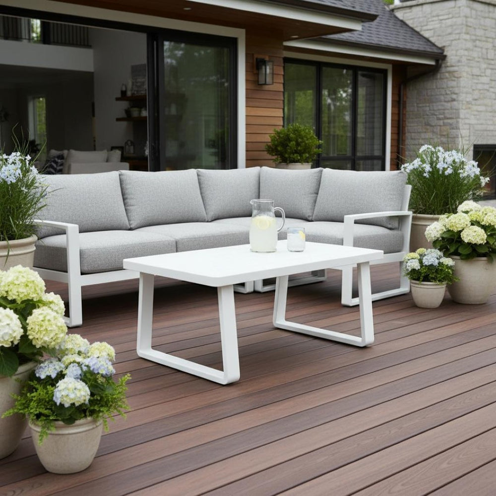 HomeRoots 43" White Aluminum Outdoor Coffee Table - Stylish, Durable & Weather-Resistant for Your Patio Oasis 668148