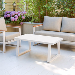 HomeRoots 43" White Aluminum Outdoor Coffee Table - Stylish, Durable & Weather-Resistant for Your Patio Oasis 668148