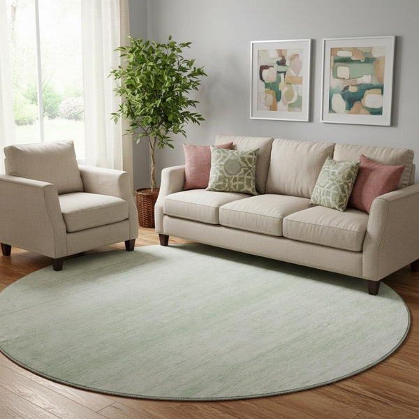 HomeRoots 8' Stylish Mint Green and Ivory Striped Round Rug - Durable, Washable, UV Protected for High Traffic Areas 668149