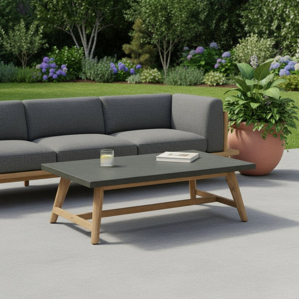 HomeRoots 48" Dark Gray Concrete Outdoor Coffee Table - Stylish, Durable Design for Patios, Decks & Pools 668150
