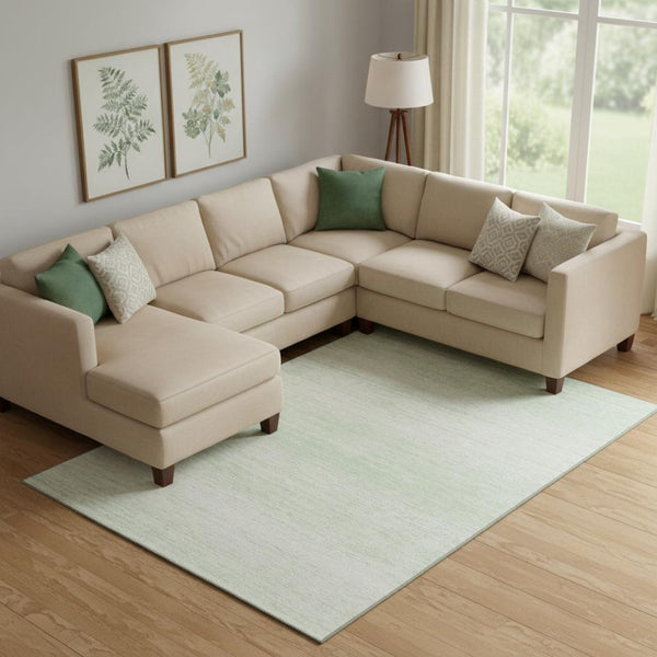 HomeRoots 8' X 10' Mint Green & Ivory Striped Washable Area Rug with UV Protection for Kids and Pets 668151