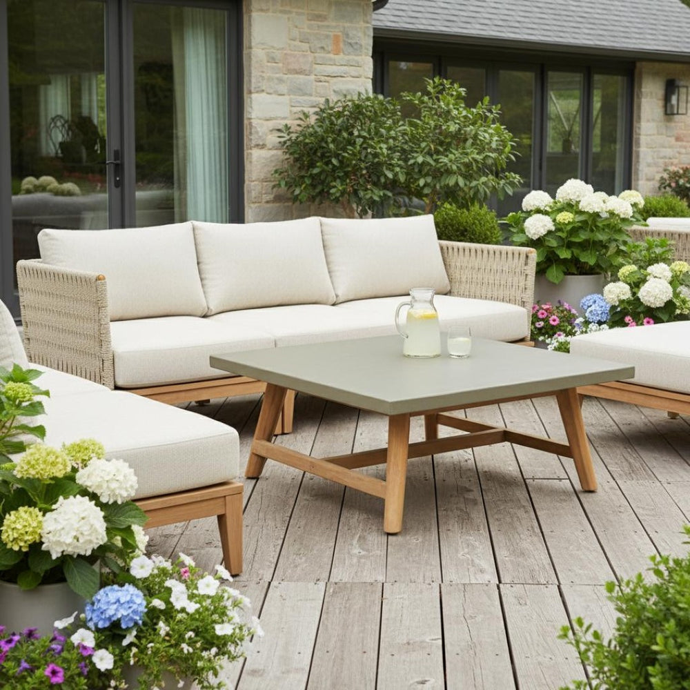 HomeRoots 36" Gray Concrete Outdoor Coffee Table - Stylish Acacia Frame, Durable Design for Modern Patios & Gardens 668152
