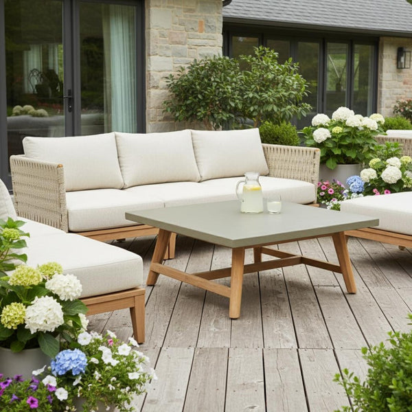 HomeRoots 36" Gray Concrete Outdoor Coffee Table - Stylish Acacia Frame, Durable Design for Modern Patios & Gardens 668152