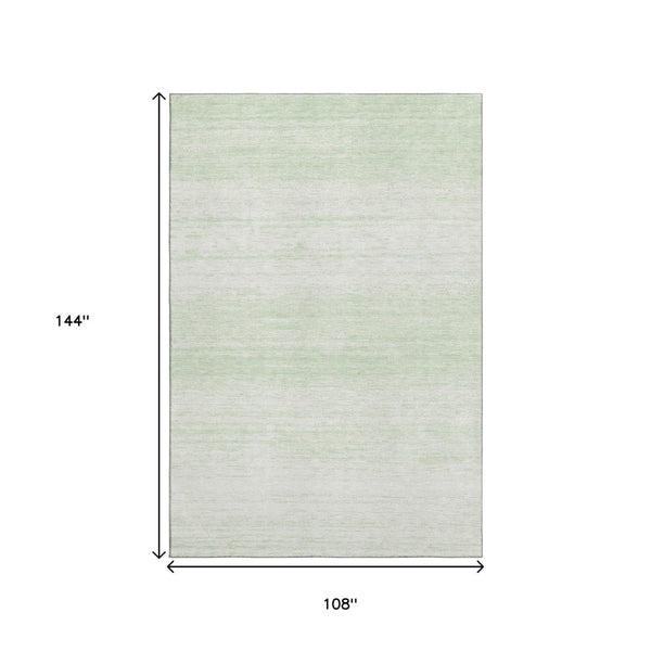 HomeRoots 9' X 12' Coastal Mint Green & Ivory Striped Washable Area Rug - Durable, UV Protected & Stain Resistant 668153
