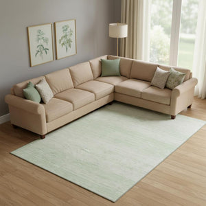 HomeRoots 9' X 12' Coastal Mint Green & Ivory Striped Washable Area Rug - Durable, UV Protected & Stain Resistant 668153