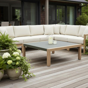 HomeRoots 36" Gray Square Concrete Outdoor Coffee Table - Modern, Durable Design for Effortless Entertaining & Relaxation 668154