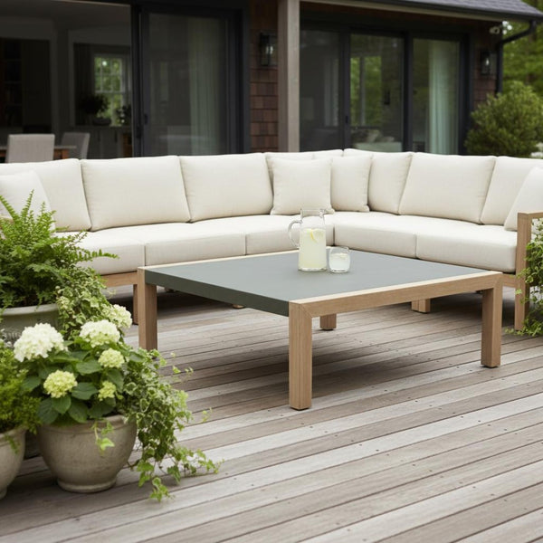 HomeRoots 36" Gray Square Concrete Outdoor Coffee Table - Modern, Durable Design for Effortless Entertaining & Relaxation 668154