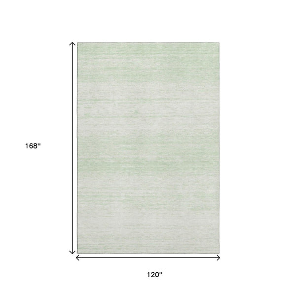 HomeRoots 10' X 14' Mint Green & Ivory Striped Area Rug - Washable, UV Protected, Soft & Durable for Homes 668155