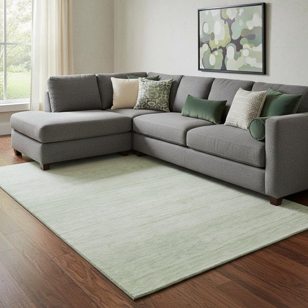 HomeRoots 10' X 14' Mint Green & Ivory Striped Area Rug - Washable, UV Protected, Soft & Durable for Homes 668155