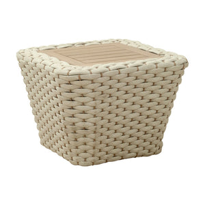 HomeRoots 24" Stylish Natural & White Solid Wood Outdoor Coffee Table with Wicker Accents for Versatile Use 668156