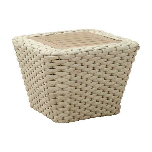 HomeRoots 24" Stylish Natural & White Solid Wood Outdoor Coffee Table with Wicker Accents for Versatile Use 668156