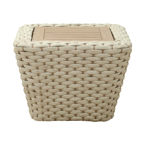 HomeRoots 24" Stylish Natural & White Solid Wood Outdoor Coffee Table with Wicker Accents for Versatile Use 668156